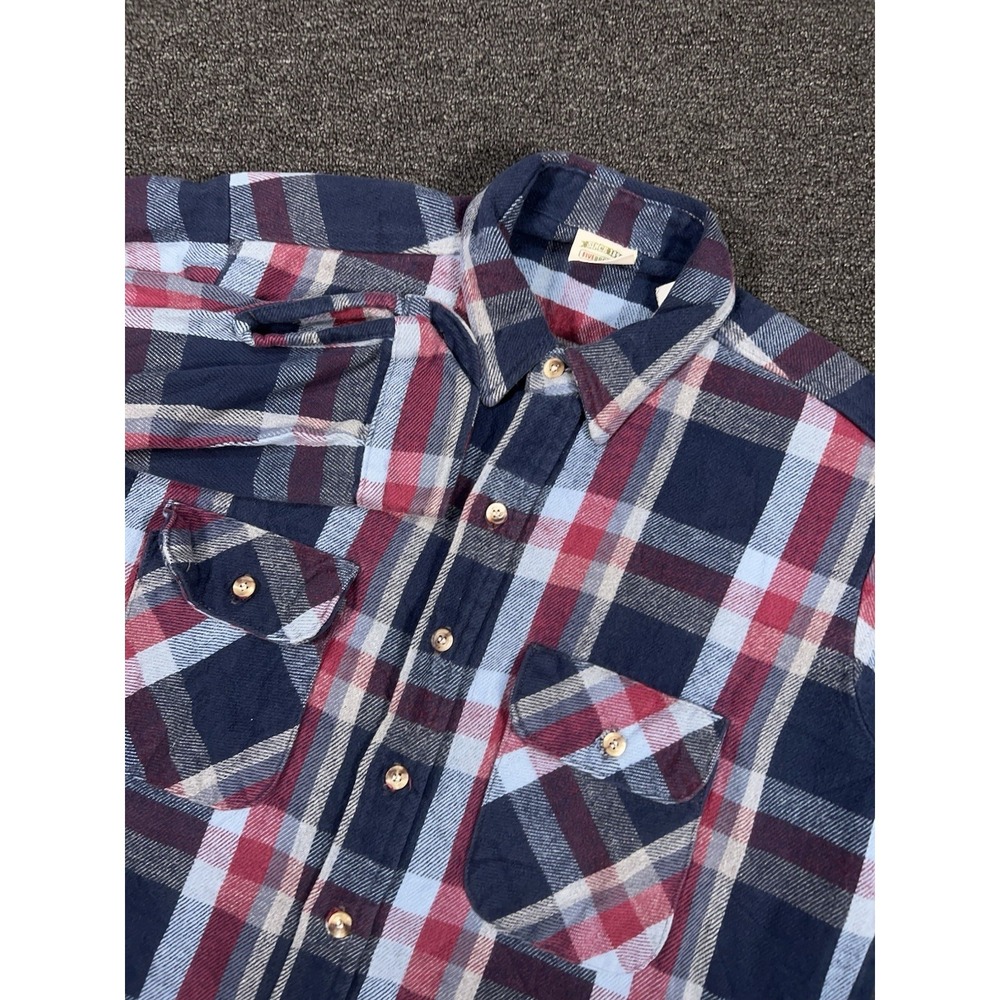 Vintage Five Brother Flannel Shirt Heavy Cotton Blue Plaid Men Large Tall USA